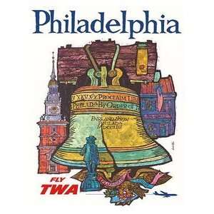  World Travel Poster Trans World Airlines Philadelphia Fly 