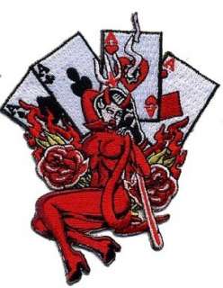  Devil Lady Poker Hand 4 Aces Embroidered iron on biker 