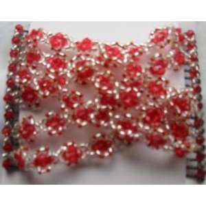   Bling Red Floral and Metallic Hugger Double Beaded Comb 02001: Jewelry
