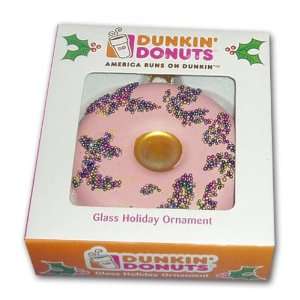  Dunkin Donuts Strawberry Doughnut Glass Holiday Ornament 