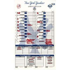  Yankees at Rays 5 15 2008 Game Used Lineup Card  Sports 