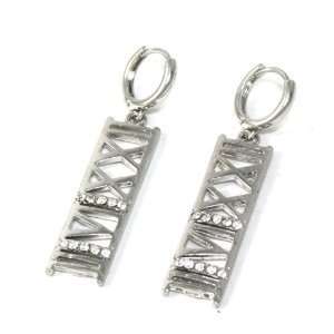 Fancy Roman Numeral Dangle Earrings with Ice Crystal Accents Silver 