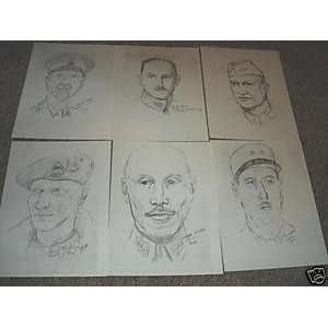  LOT OF (6) WORLD WAR 2 MILITARY LEADERS DRAWING PRINTS 
