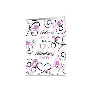  17th Birthday Party Invitation, Pink Floral Card Toys 