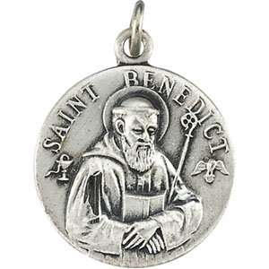   Silver 18.00 MM St. Benedict Medal With 18.00 Inch Chain: Jewelry