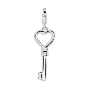  1Ó Sterling Silver Polished Open Heart Key Purse Charm 