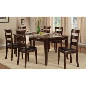 Dining Table with 1x18 Leaf and 6 Ladder Back Side Chair Pu Seats in 