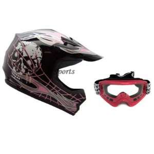 TMS Youth Black Pink Skull Dirt Bike ATV Motocross Helmet with Goggles 