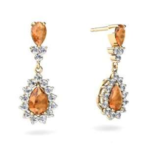    14K Yellow Gold Pear Fire Opal Dangle Drop Earrings: Jewelry