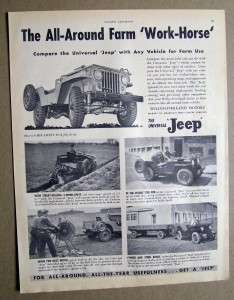 1947 Willys Jeep Truck Ad The All Around Farm Work Horse  