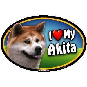  Oval Car Magnet   I Love My Akita