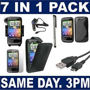 BLACK LEATHER FLIP CASE FOR HTC DESIRE S + EXTRAS  