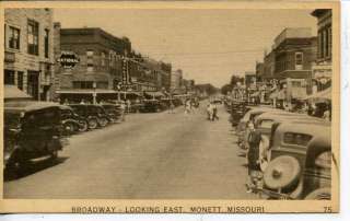1930s CARS MONETT MISSOURI DOWNTOWN STREET POSTCARD MO  
