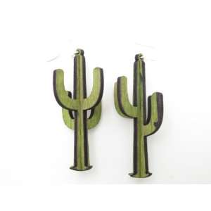  Apple Green 3D Cactus Wooden Earrings: GTJ: Jewelry
