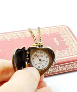 Brass Tone Sweetie Heart Necklace Quartz Pocket Watch gift x92  