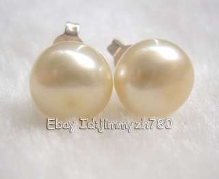 One pair Champagne Pearl 9.5 10x7.5 8mm S925 Earring  