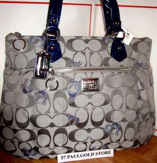 NWT COACH SIGNATURE POPPY HEARTS SILVER/GREY GLAM TOTE BAG 18711~ NEW 