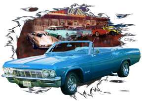 1965 Blue Chevy Impala SS Convertible Diner T Shirt 65  