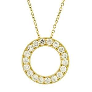 Yellow Gold Plated Sterling Silver Cubic Zirconia Pave Circle Pendant 