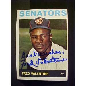 Fred Valentine Washington Senators #483 1964 Topps Autographed 