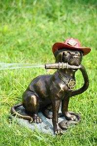 16 Fire Dog with Hose Wearing Hat Garden Spitter Fountain Statue 