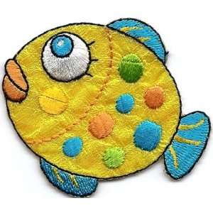 Seafish, Shimmering Yellow & Blue Sea Creature/Iron On Embroidered 