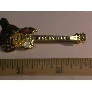 Hard Rock Cafe Guitar Pin, Red & Gold, & White Nashville HRC Guitar 