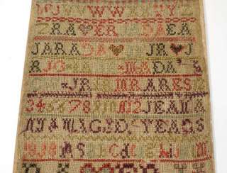 19th Century Antique Sewn Wool Sampler   Named & Dated 1838.  