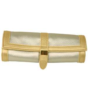 Travel Jewelry Roll Leather Compact Metallic Gold Silver 10641Gold 
