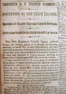 1864 Civil War newspapers NEGRO SOLDIERS   20th NY Colored Regiment 
