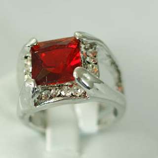 r7738 Size 8 14K GP Wedding Chic Square Ruby Diamante CZ Ring Fashion 