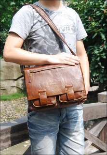 Mens Leather Satchel Briefcase Handbag Shoulder Bag 14  