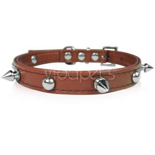 11 Brown Leather Spikes Studded Dog Collar Small  