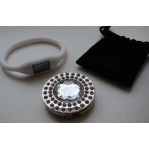  Silver Gem Purse Hook + Silicone Watch and Velvet Bag 