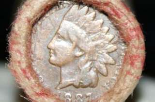 ESTATE PENNY ROLL 1908 S OR 1909 S INDIAN HEAD PENNY SHOWING & 1887 IH 