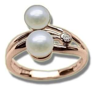  .02 ct 6mm Twin Pearl Pink Gold Ladies Ring: Jewelry