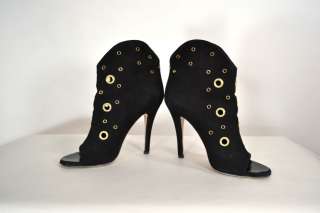 GIUSEPPE ZANOTTI Black Suede Booties with Gold Grommets  