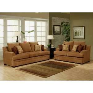  2pc Sofa Loveseat Set with Pillow Back Design in Buff 