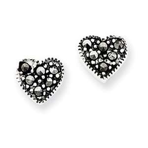  Sterling Silver Marcasite Heart Earrings: Jewelry