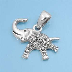   Sterling Silver and Marcasite Elephant Pendant   15mm Height: Jewelry