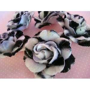  20pc Big Velvet Rose 4D Flower 2 Black/White (H165 Zebra 