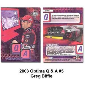    Press Pass Optima Q & A 03 Greg Biffle Card: Sports & Outdoors
