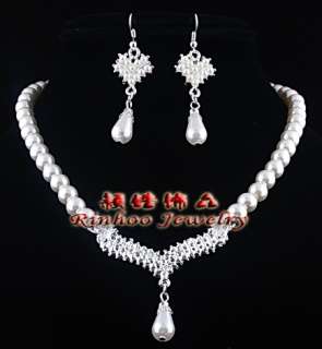 1set drop bead & imitated plearl necklace earrings set  