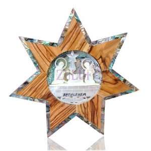   Olive Wood Star Inlaid Mother Of Pearl Nativity Scene 