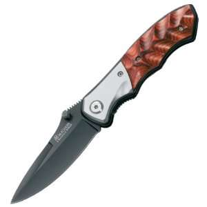  Boker RY967 High Peak Wood Handle Black Blade Plain Knife 