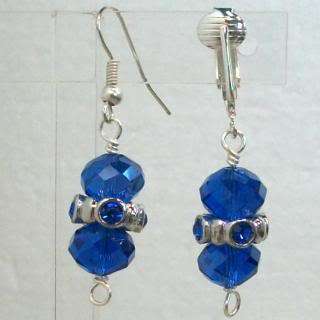 Handmade earrings cobalt crystal rhinestone ring choice pierced clip 