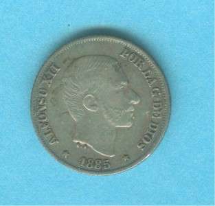 SPAIN PHILIPPINES 10 CENTAVOS 1885 ALFONSO XII #327  