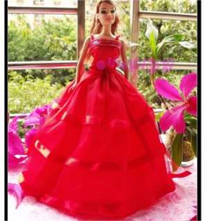 Handmade New Princess Dress Fashion Red Gown for Barbie Doll Clothes 
