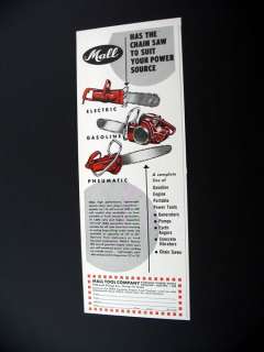 Mall Tool Co Chain Saws chainsaw 1956 print Ad  