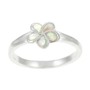  Sterling Silver White Opal Plumeria Ring: Jewelry